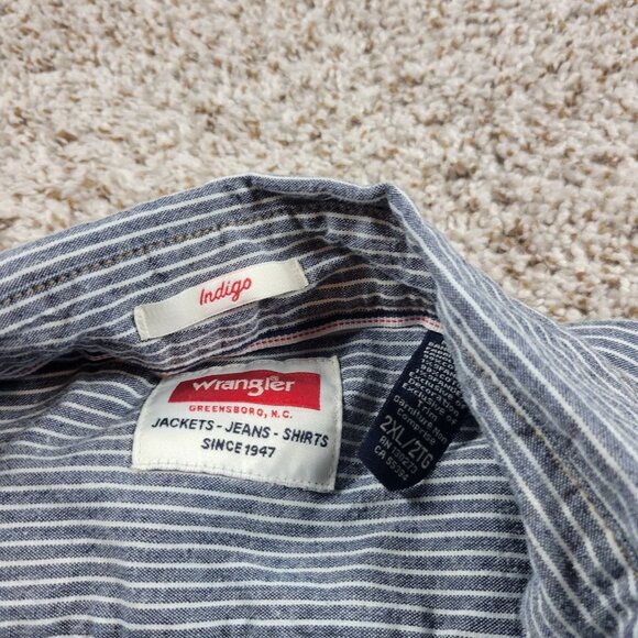 Wrangler Shirt Mens 2XL Blue Stripe Western Pearl Snap Cowboy Rodeo Denim Look - Picture 2 of 6